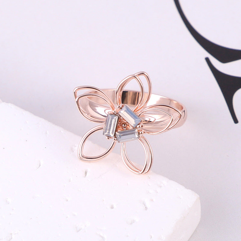 Wholesale Openwork Flower Diamond Copper Rings